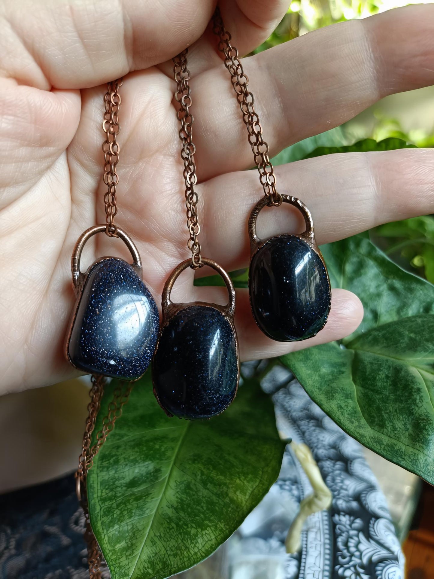 Handmade Blue Goldstone Polished Tumble Stone Necklace
