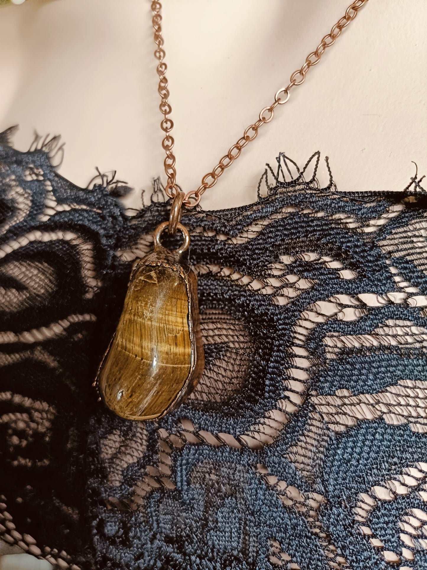 Tigers Eye Tumble Stone Copper Electroformed Pendant Necklace