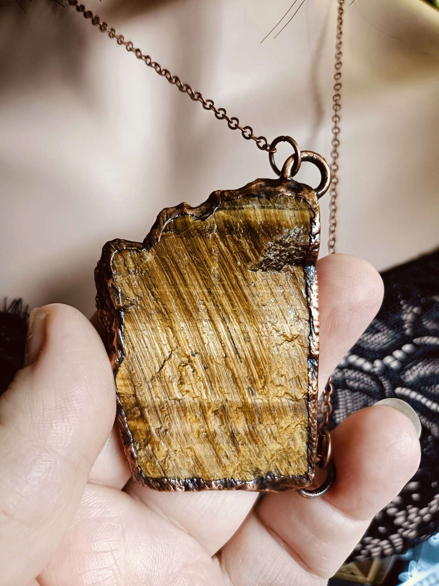 Handmade Tigers Eye Copper Electroformed Pendant Necklace