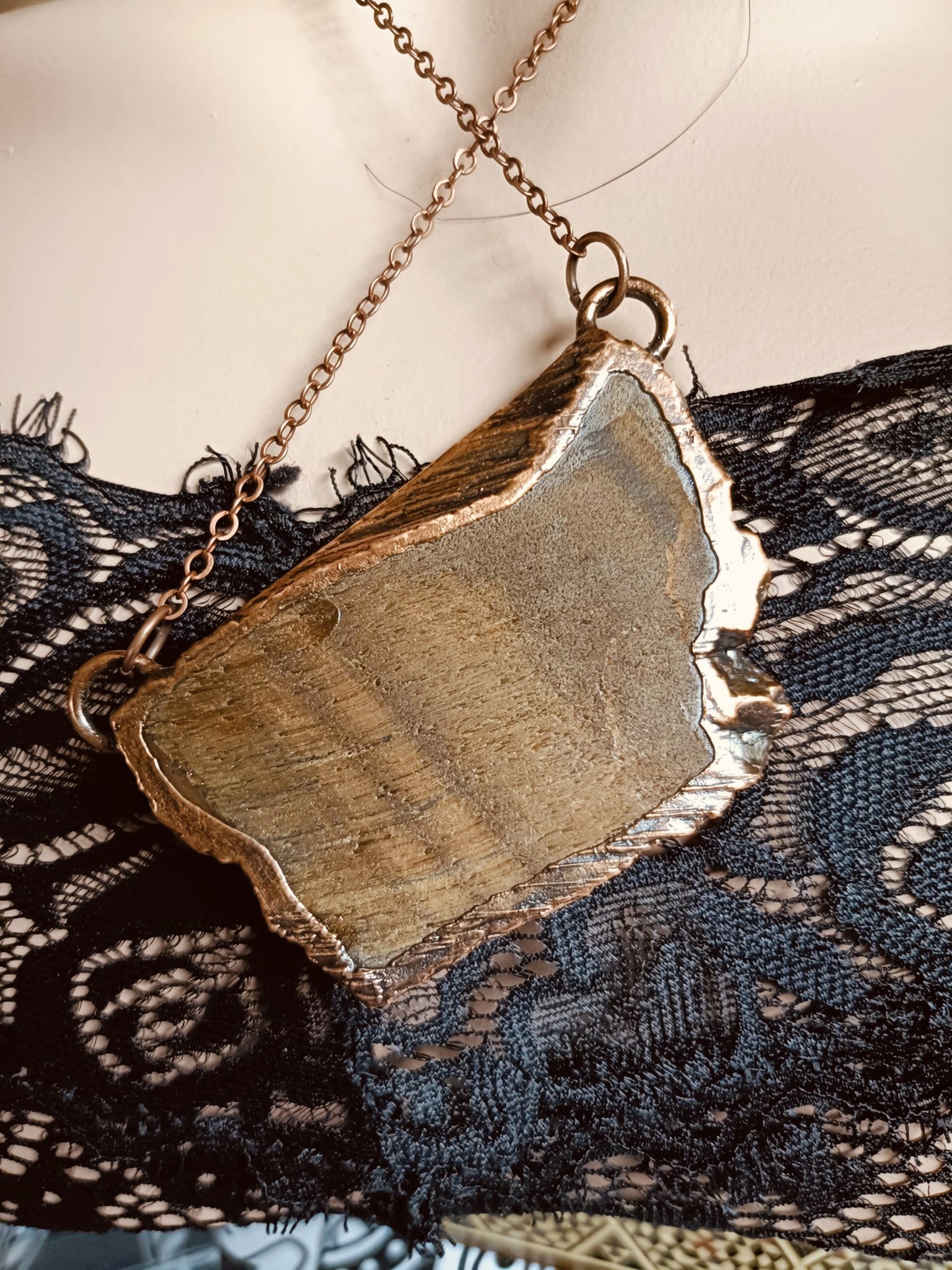 Handmade Tigers Eye Copper Electroformed Pendant Necklace