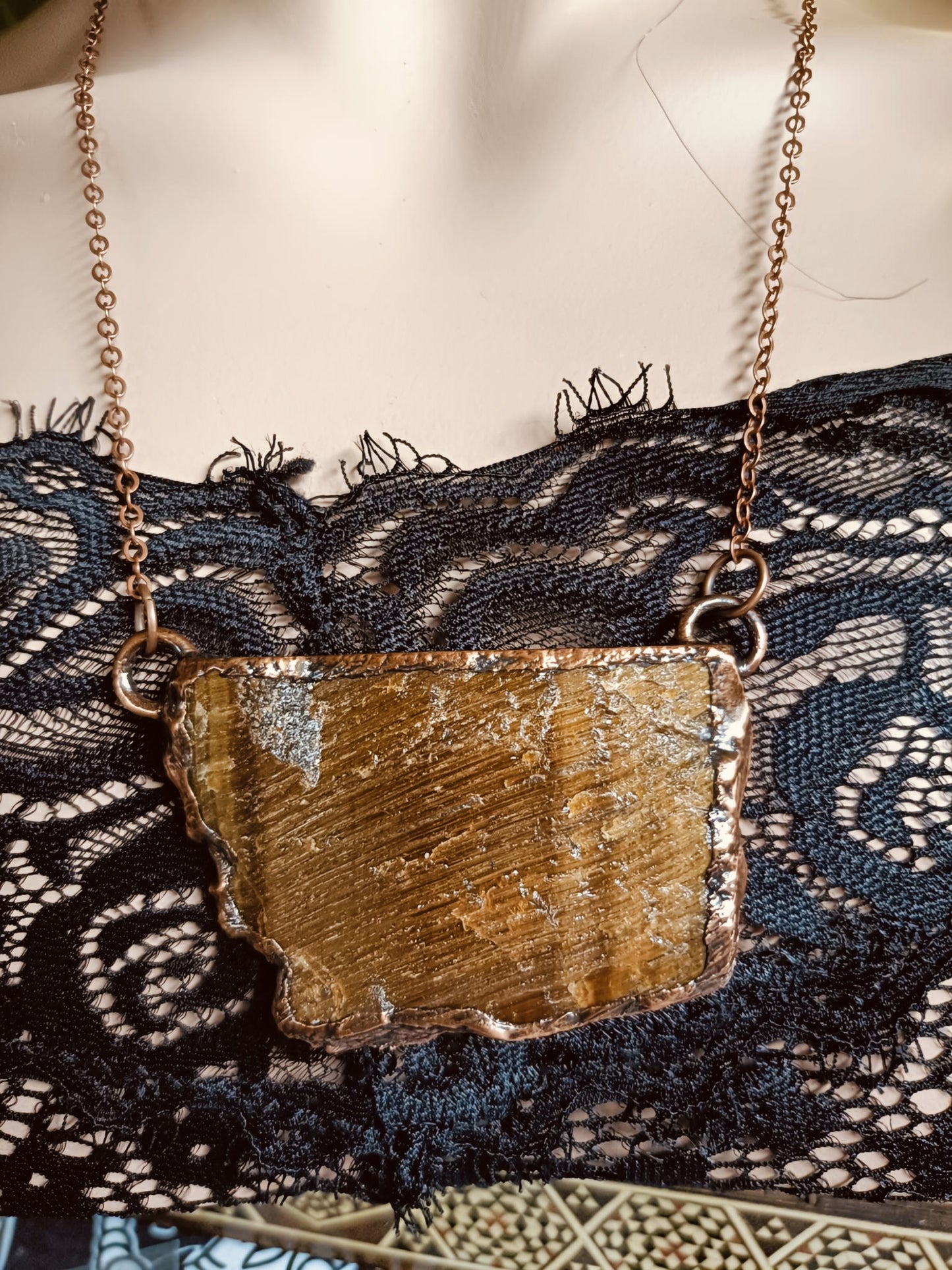 Handmade Tigers Eye Copper Electroformed Pendant Necklace