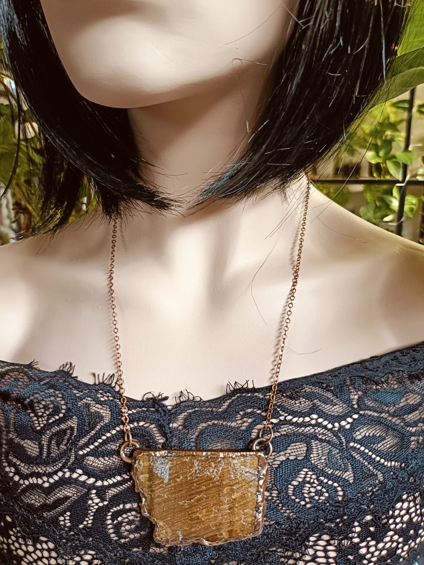 Handmade Tigers Eye Copper Electroformed Pendant Necklace