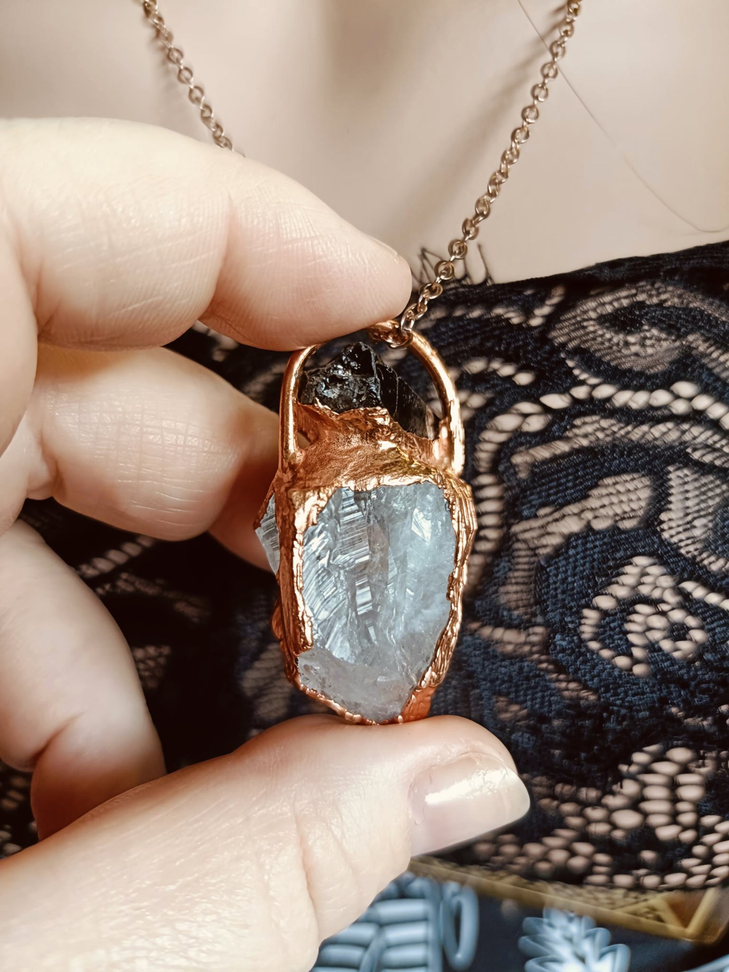 Handmade Australian Smokey Quartz and Clear Quartz Talisman Necklace