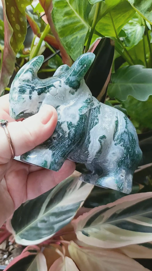 Moss Agate Rhino Carving - 673g