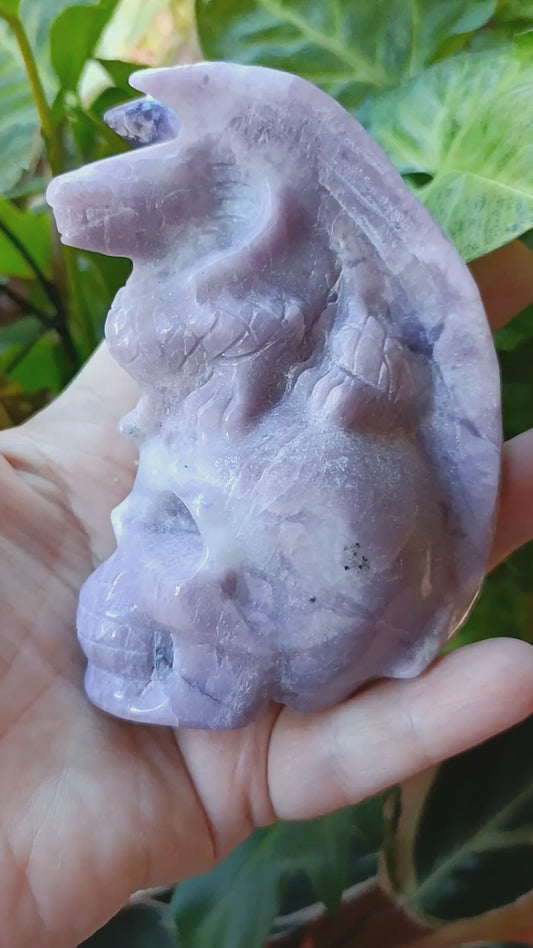 Lepidolite Dragon on Skull Carving - 416g